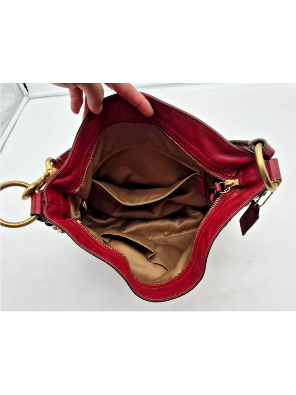 Coach Signature Canvas Hobo with Red Leather Accents - Picture 3 of 7